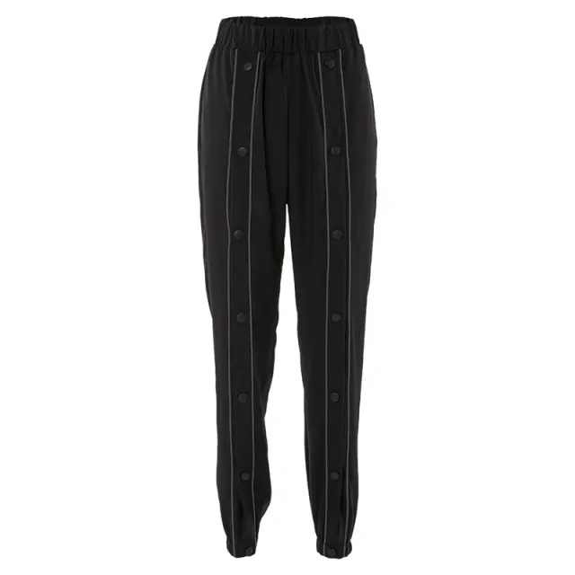 Solid color button stitching tie down casual pants Black - Shop at LoveMi