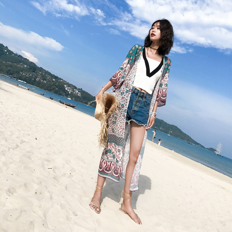 Mid-length loose chiffon cardigan