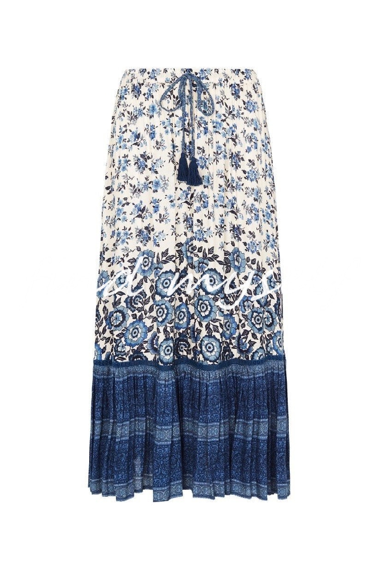 Ethnic print lace-up top