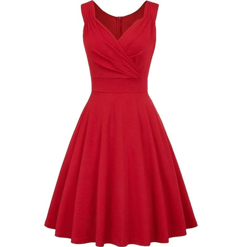 V-neck sleeveless sexy solid A-line skirt