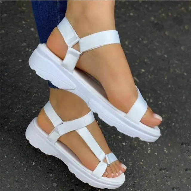 Rainbow color velcro flat sandals for women White - Shop at LoveMi