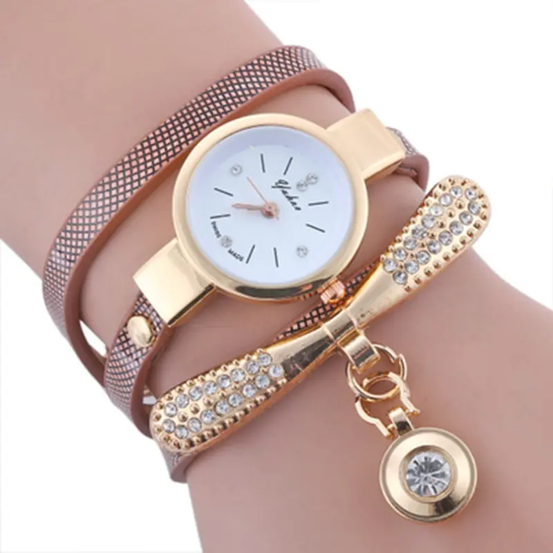 Circle Quartz Bracelet Watch Lady Leather Band