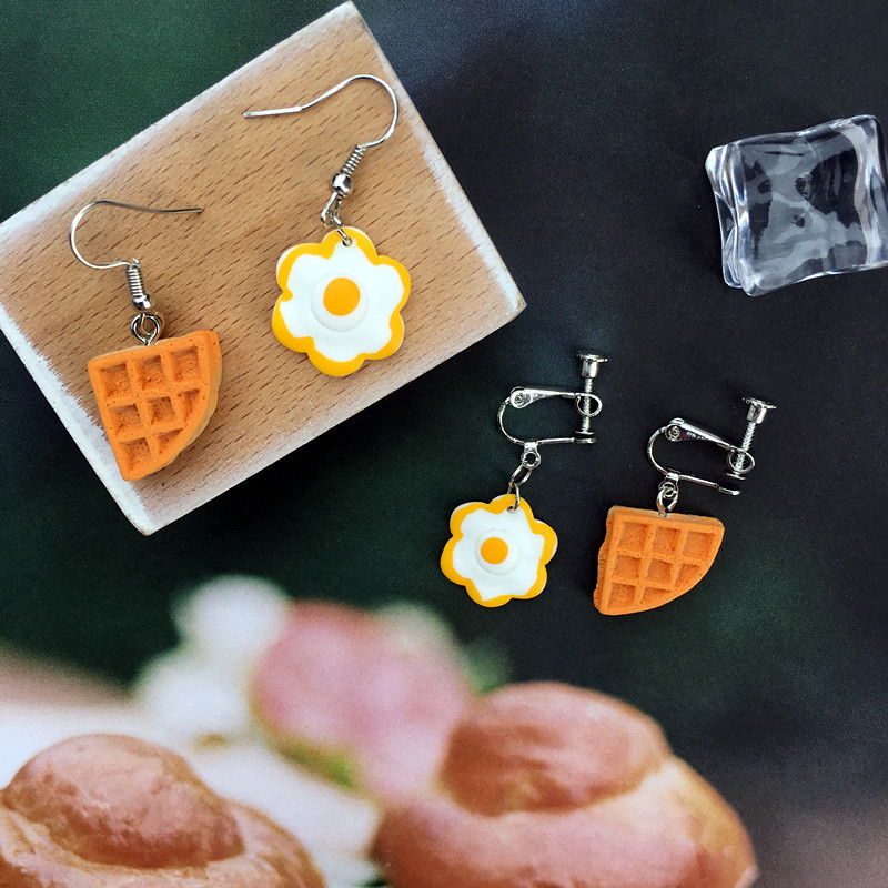 Asymmetrical earrings fun food ear clip