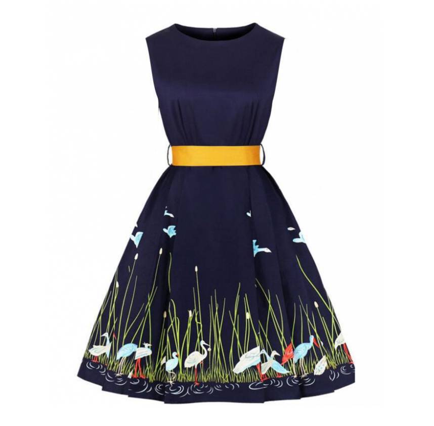 Cut back Hepburn style French print dress