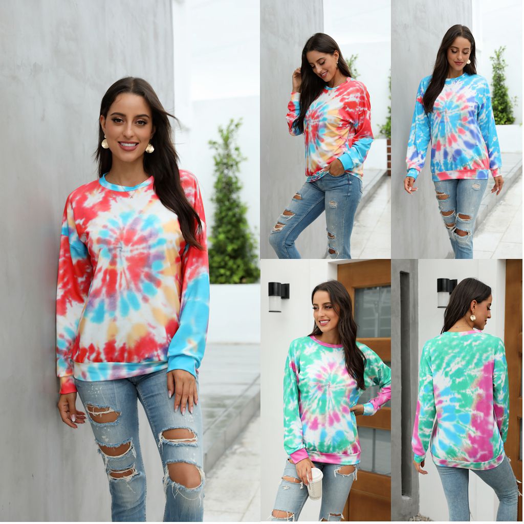 Women's Thin Pullover Plus Size Tie-dye Printed Gradient Pullover Sweatshirt Long Sleeve Harajuku Tops Femme New