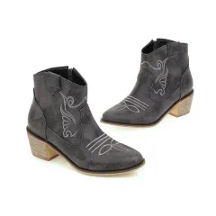 Women's carved thick heel ankle boots - Black - View 1