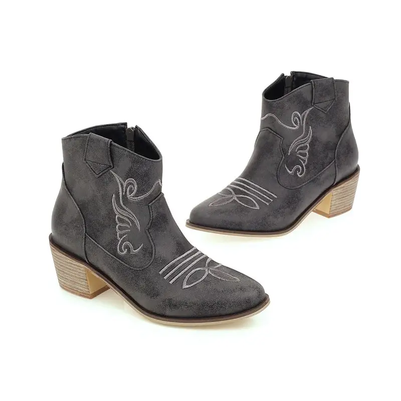 Women's carved thick heel ankle boots