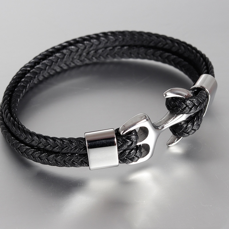 Stainless steel leather bracelet leather cord