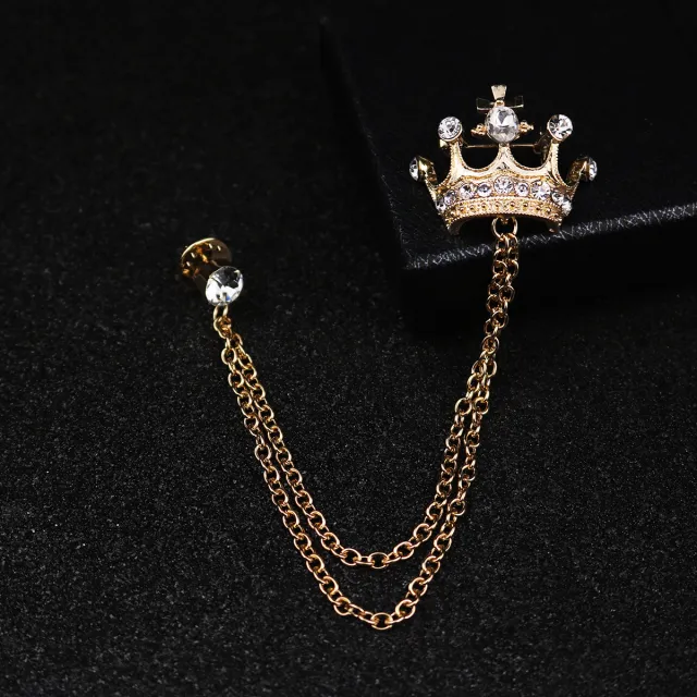 Suit chain brooch diamond crown badge vintage corsage Gold - Shop at LoveMi