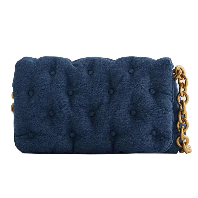 Blue oversized denim quilted shoulder bag
