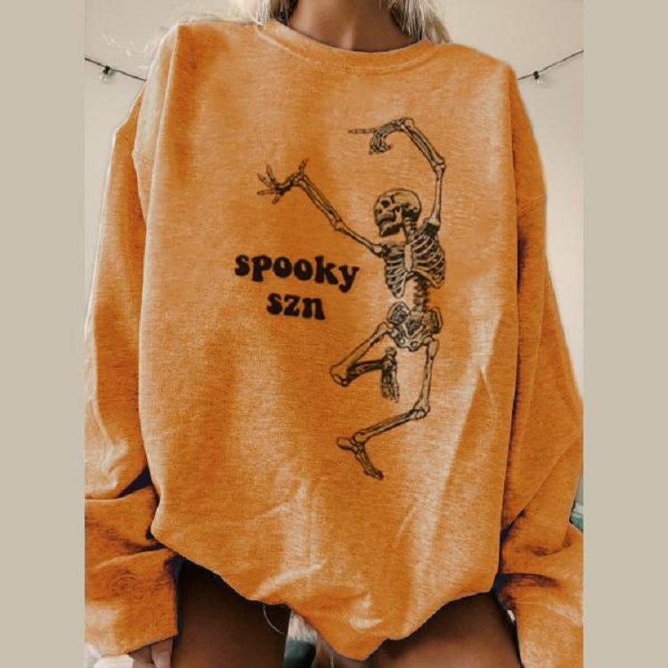 Long sleeve casual skull print pullover