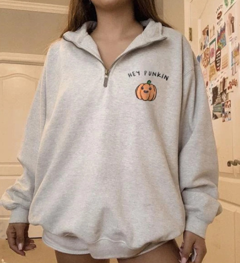 Pumpkin print fashionable loose plus size sweater
