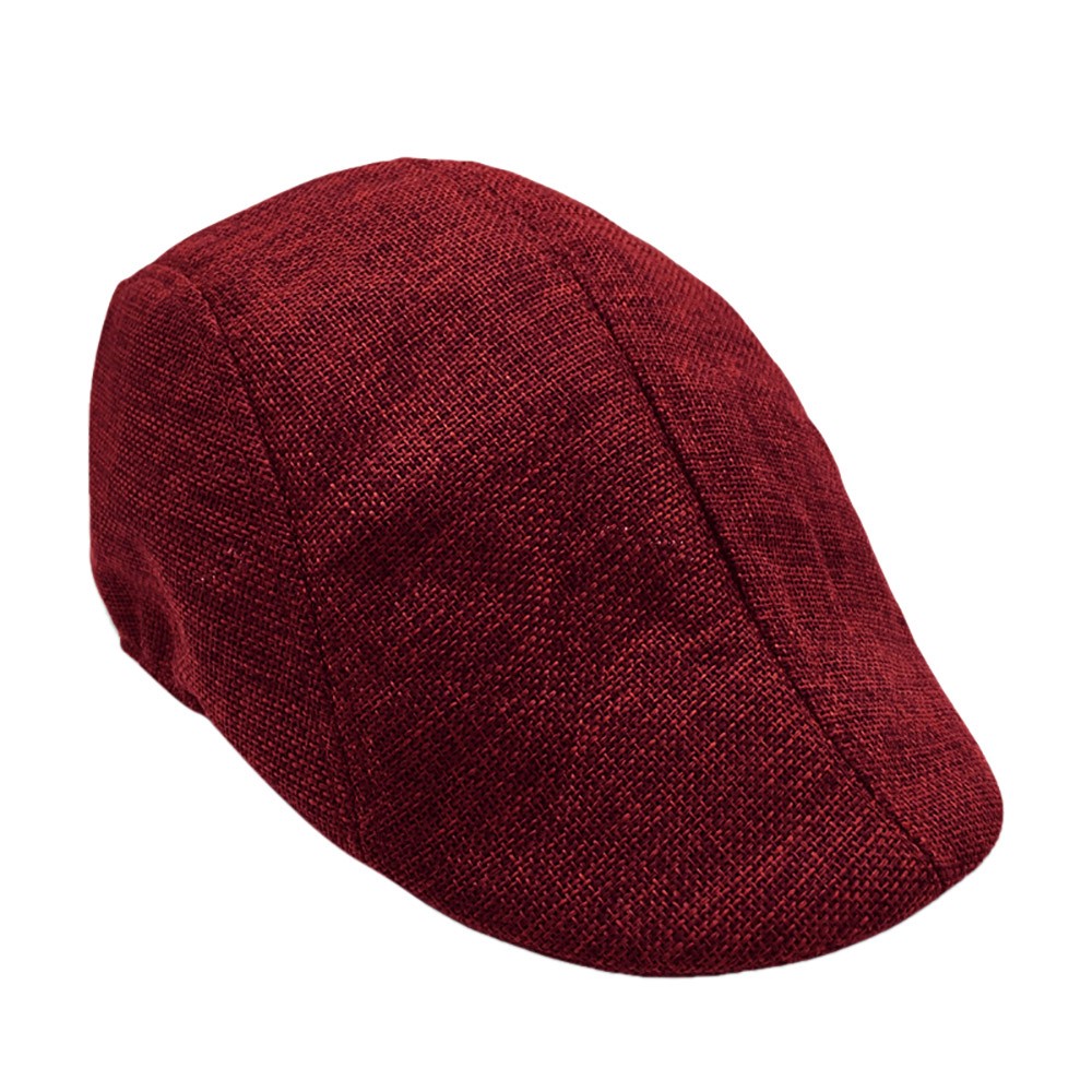 Linen British Beret in Wine Red