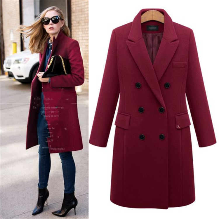 Medium length woolen coat Wine Red - Shop at LoveMi