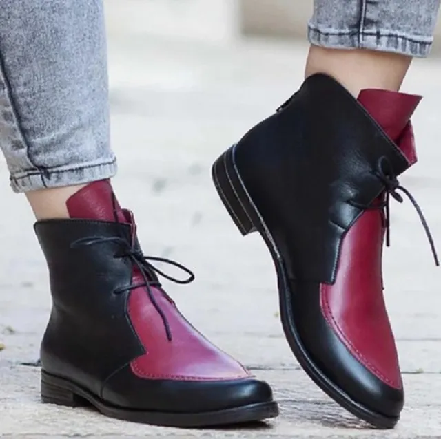 Pointed Toe Strap Low Cut Color Matching Boots Women's Plus Size Red - Shop at LoveMi