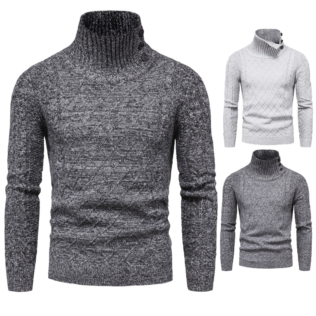 Men's Casual Slim Knit Sweater High Neck Long Sleeves