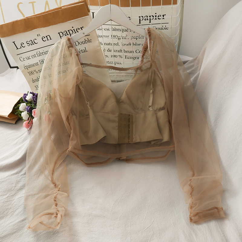 Thin See-Through Mesh Top With A Suspender Vest