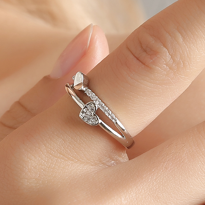 Creative Handmade Heart-shaped Female Heart-shaped Opening Adjustable Ring