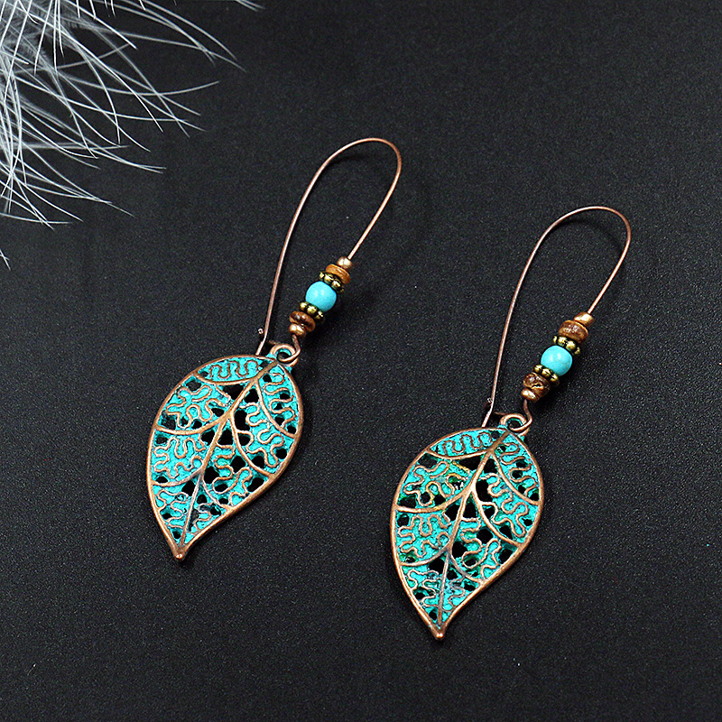 Fashion Retro Hollow Leaf Alloy Earrings Long