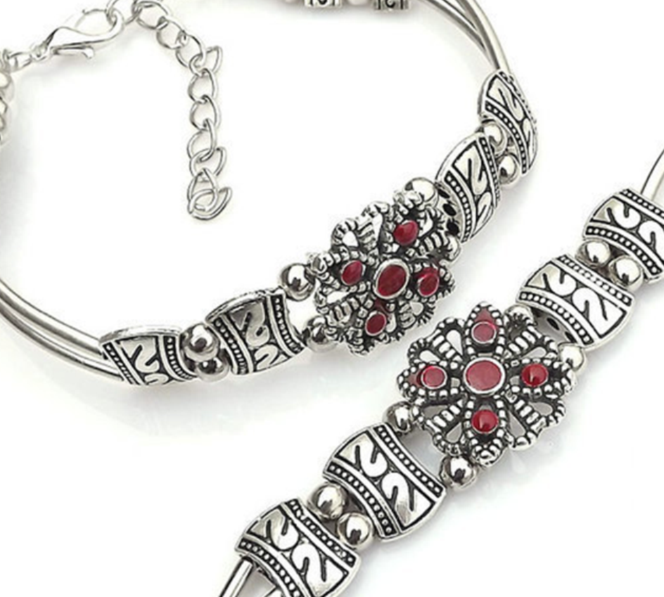 Nepalese Ethnic Double Row Color Bead Bracelet