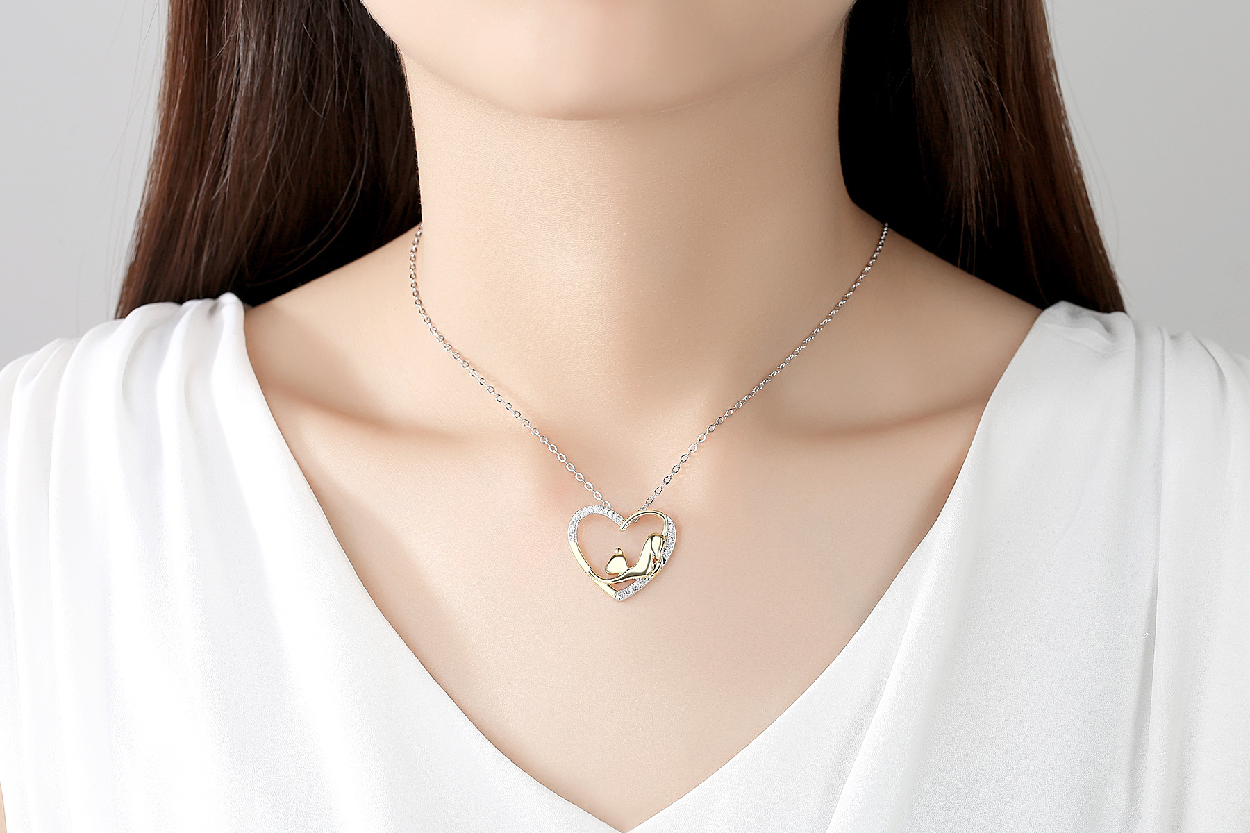 Animal Shape Gold-plated Pendant Cat Heart Necklace