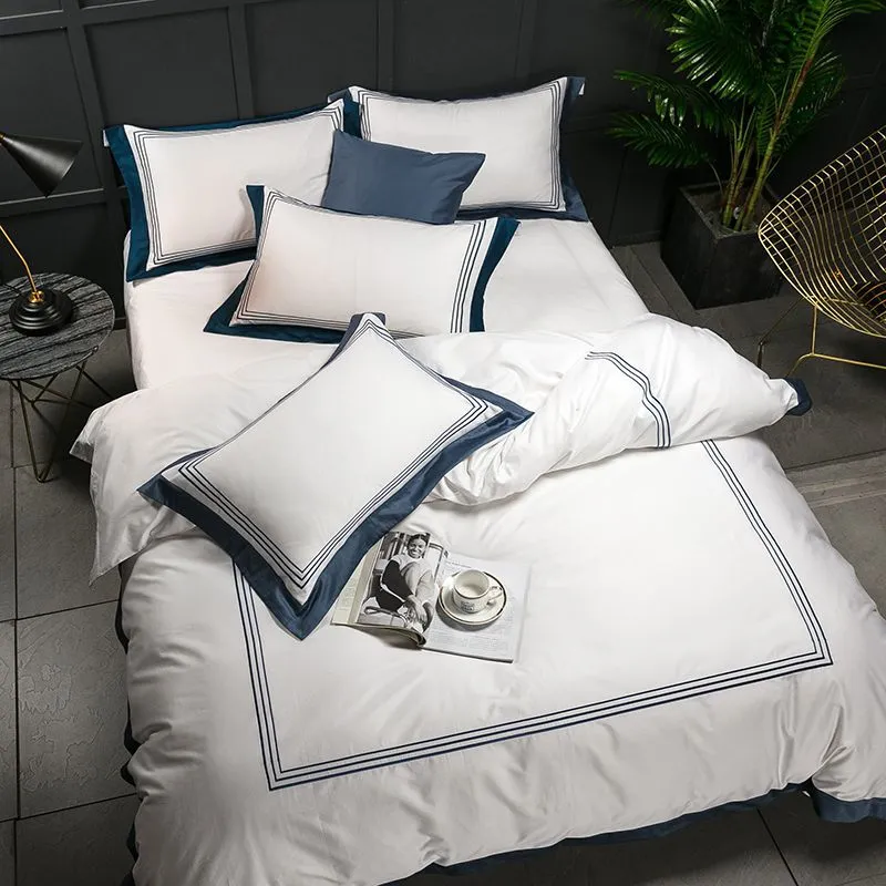 White four-piece hotel bedding cotton pure cotton European-style - W