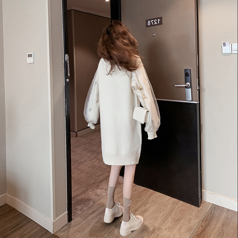 Long Lace Sleeve Stitching Loose Lazy Sweater