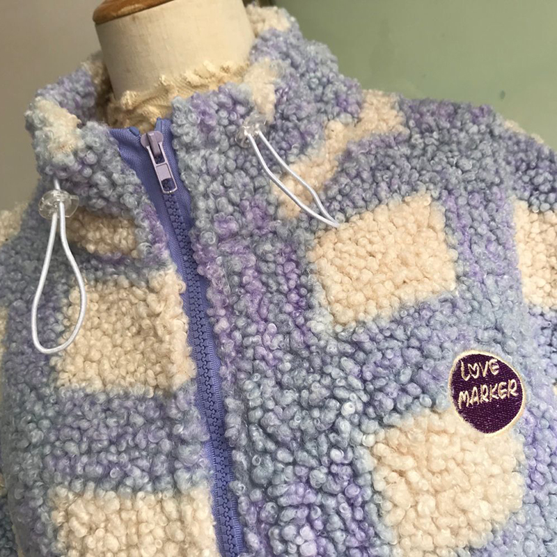 Ladies Faux Lamb Velvet Warm Wool Check Jacket