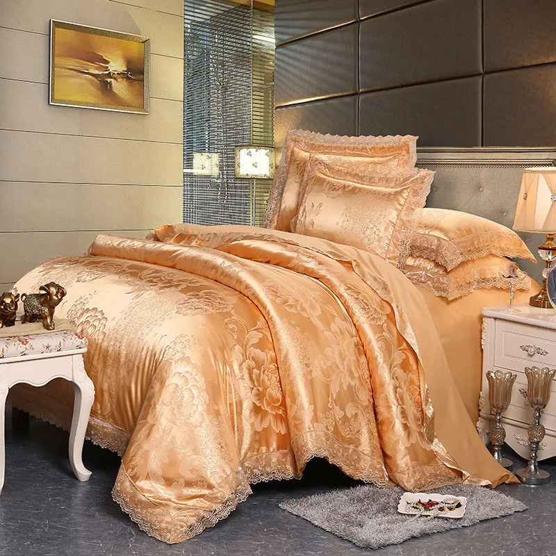 Four-Piece Cotton Bedding With European Style Jacquard Satin - Camel
