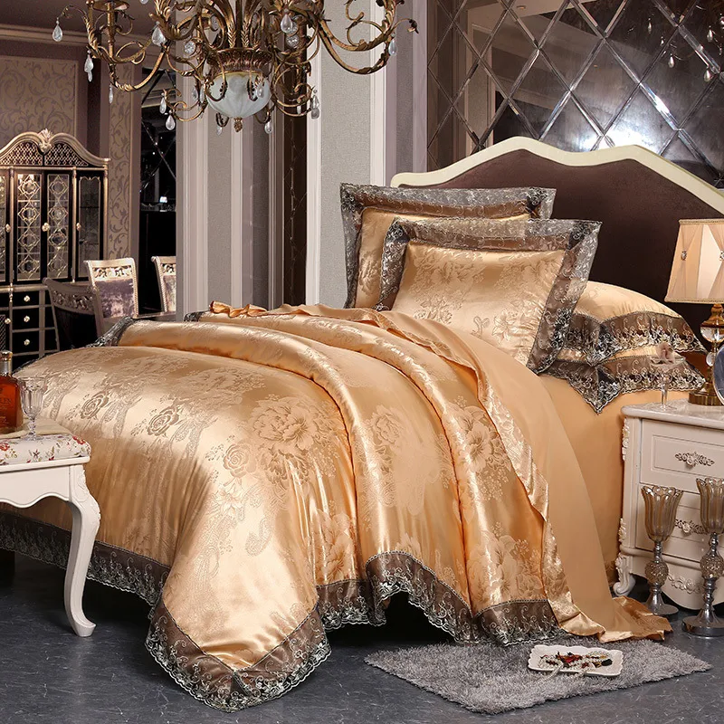 Four-Piece Cotton Bedding With European Style Jacquard Satin - Golden Camel
