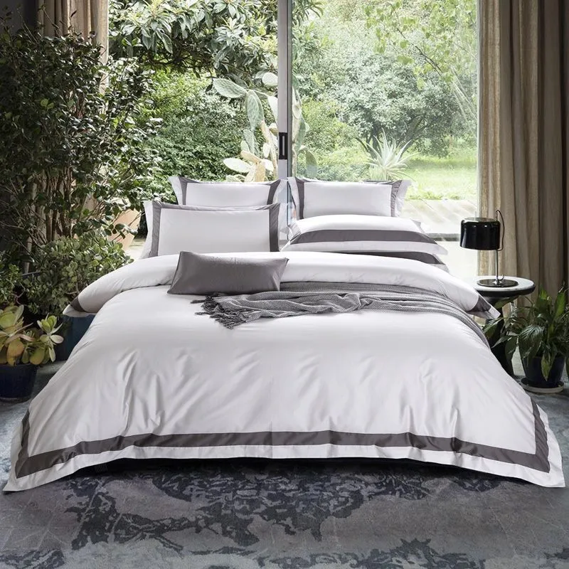 White four-piece hotel bedding cotton pure cotton European-style - J