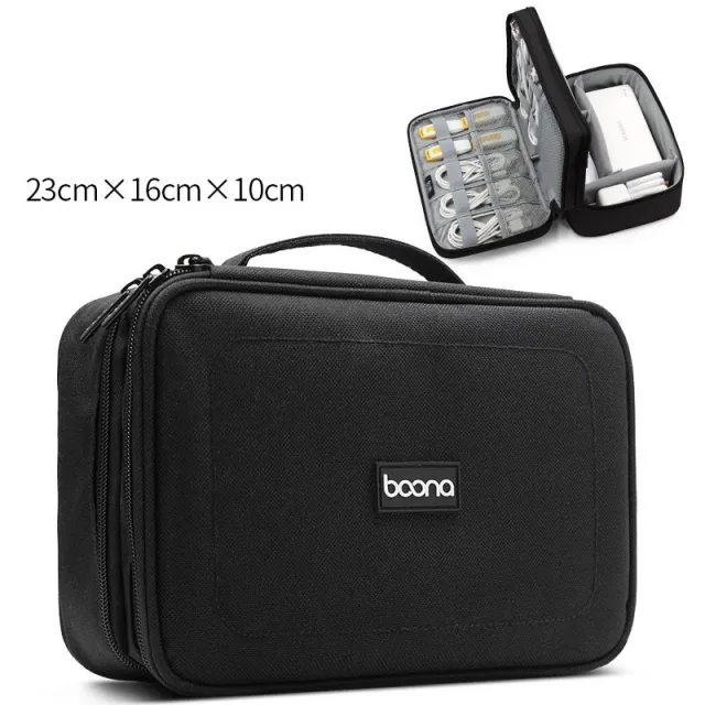 Digital Storage Bag Double Layer Large Capacity Multifunctional Oxford Cloth Waterproof U Disk Portable Multifunctional Digital Bag Black - Shop at LoveMi