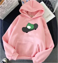 Skateboard Frog Long-sleeved Fleece Sweatshirt - Shrimp Powder-L - View 1