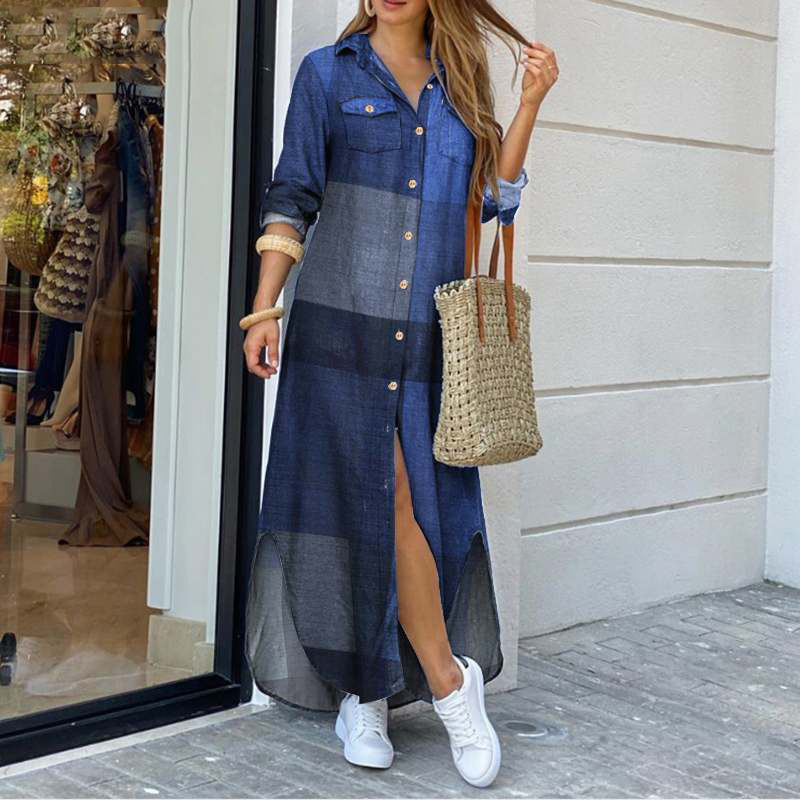 New Fashion Long Sleeve Shirt Dress Long Dress