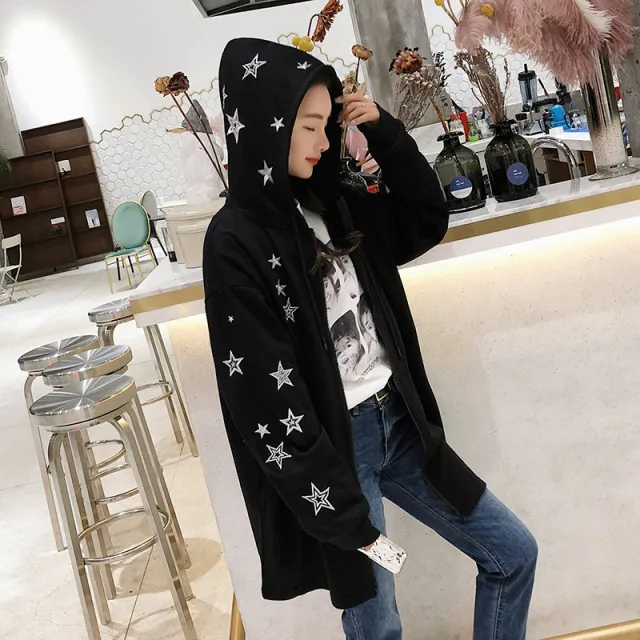 Mid Length Star Embroidered Small Sweater Coat Red - Shop at LoveMi