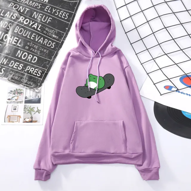 Skateboard Frog Long sleeved Fleece Sweatshirt Purple - Shop at LoveMi