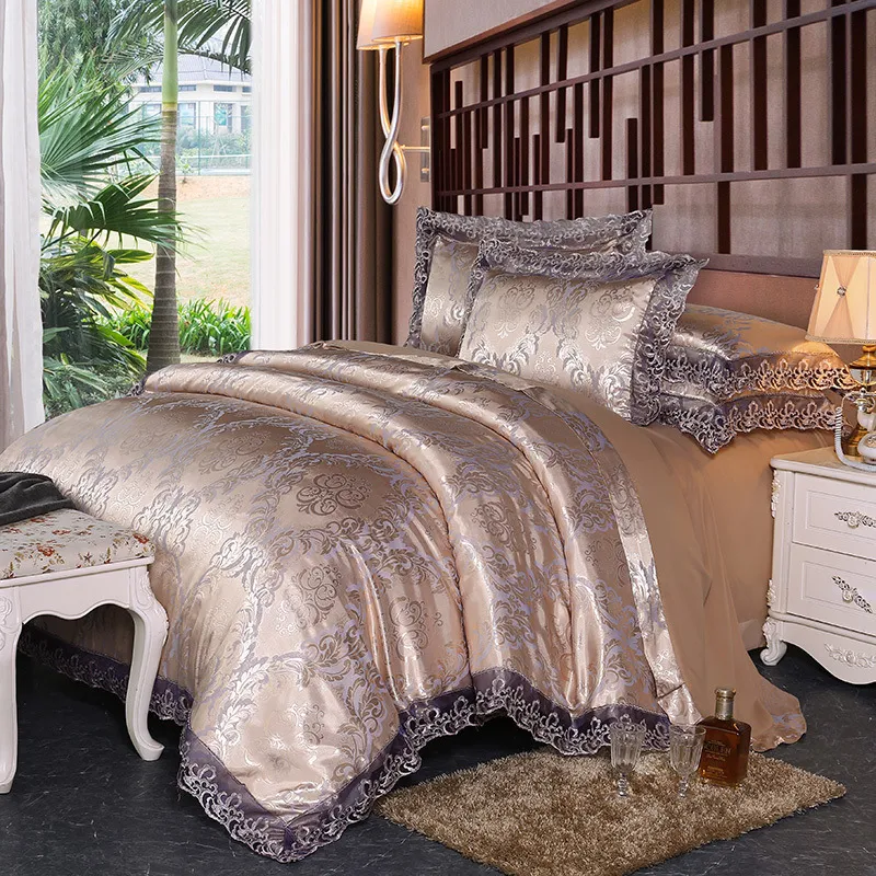 Four-Piece Cotton Bedding With European Style Jacquard Satin - Spin Purple