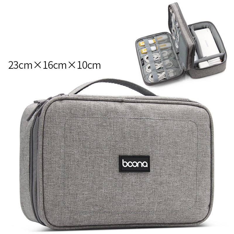 Digital Storage Bag Double Layer Large Capacity Multifunctional Oxford Cloth Waterproof U Disk Portable Multifunctional Digital Bag Grey - Shop at LoveMi