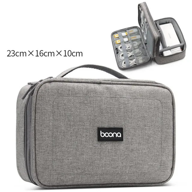 Digital Storage Bag Double Layer Large Capacity Multifunctional Oxford Cloth Waterproof U Disk Portable Multifunctional Digital Bag Grey - Shop at LoveMi