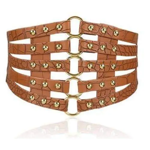 Retro Hollow Orange Ultra-Wide Girdle All-Match Skirt Down Jacket Decoration - Brown