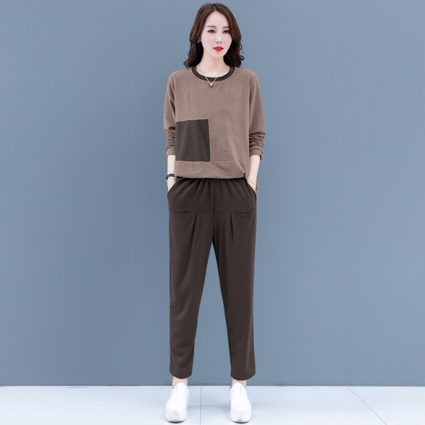 Age Reducing Cashmere Plus Size Casual All Match Sweater Two Piece Suit Brown - Shop at LoveMi