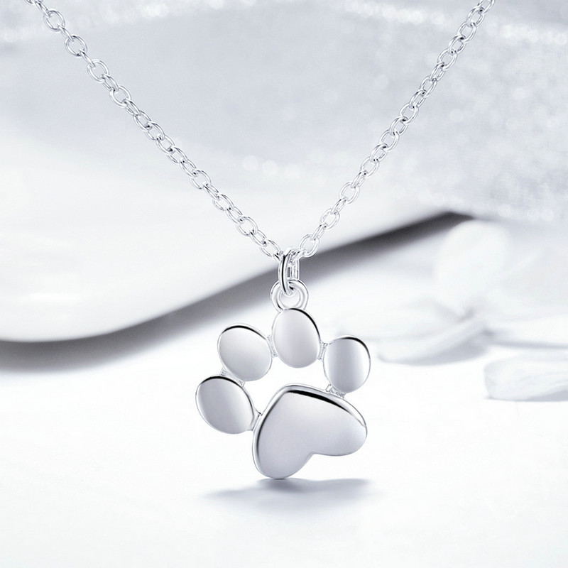 Sterling Silver Necklace Cute Pet Imprint Pendant Necklace