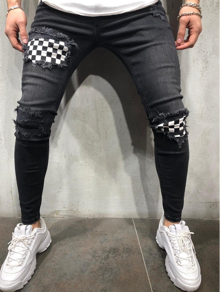 European and American Hip-Hop Slim-Fit Torn Pants