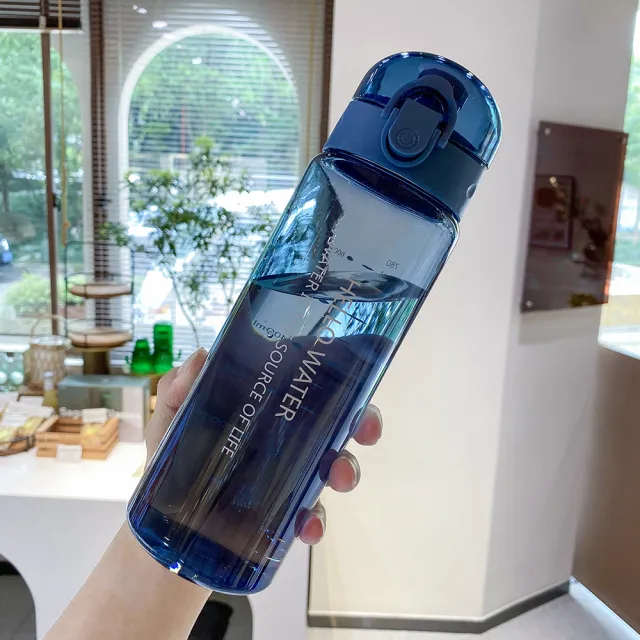 Large Capacity Plastic Cup Portable Student Anti fall Outdoor Fitness Water Cup Transparent Navy - Shop at LoveMi