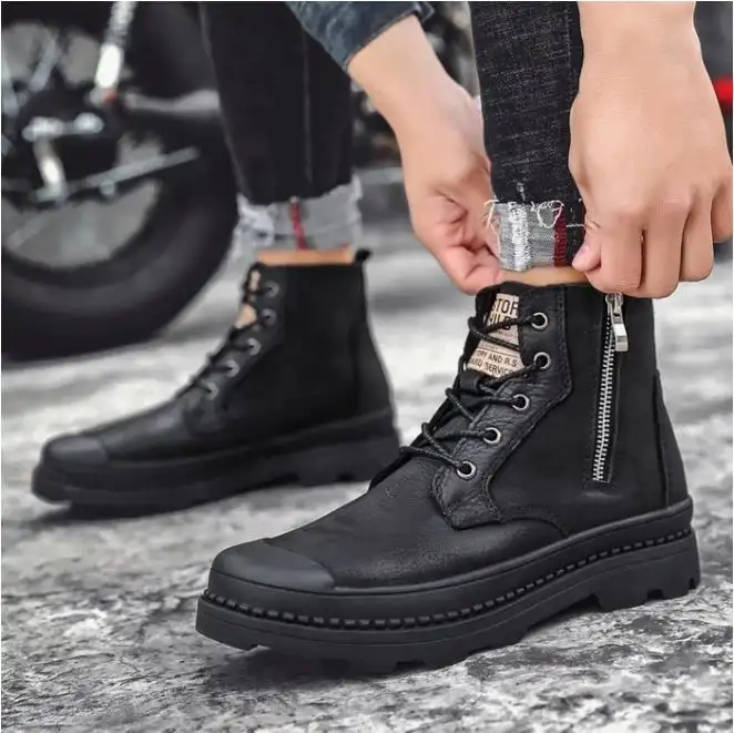 All-Match Comfortable Rubber Sole Side Zipper Large Size Martin Boots