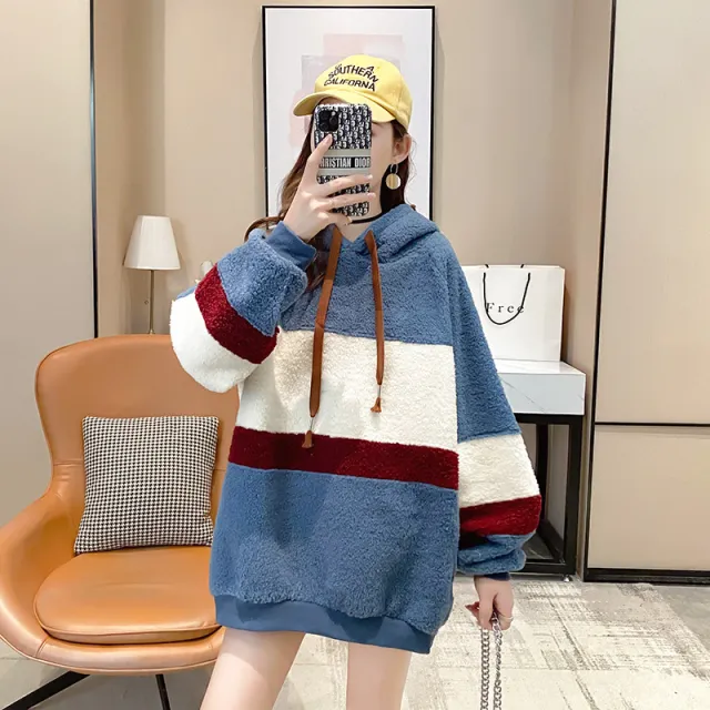 Lamb Wool Sweater Women Plus Velvet Thick Coat Blue - Shop at LoveMi