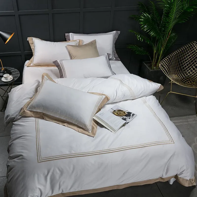 White four-piece hotel bedding cotton pure cotton European-style - V