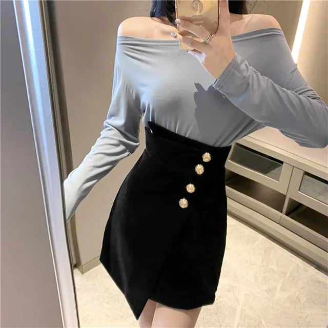 High Waist Slim A Line Solid Color Little Black Dress Black - Shop at LoveMi