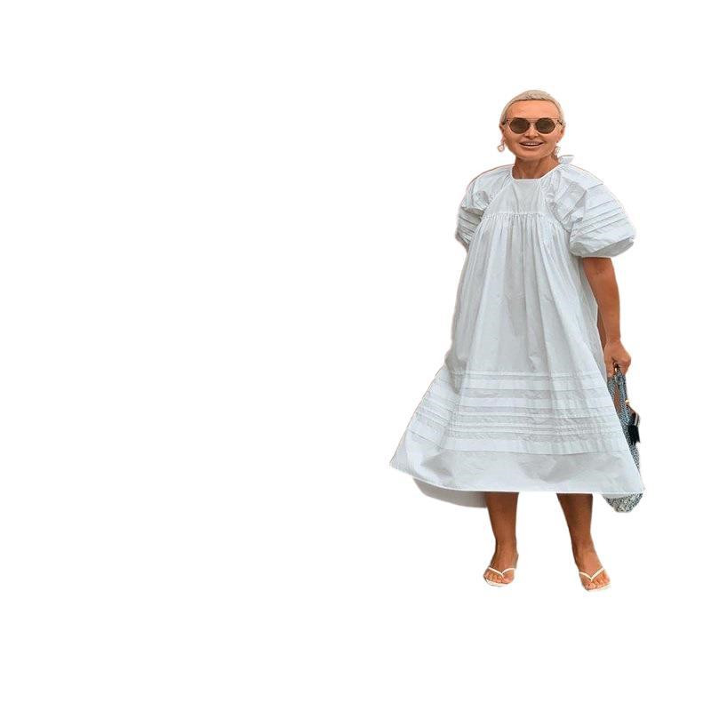 Loose Mid-Length Skirt Solid Color Loose Waist Floral Skirt