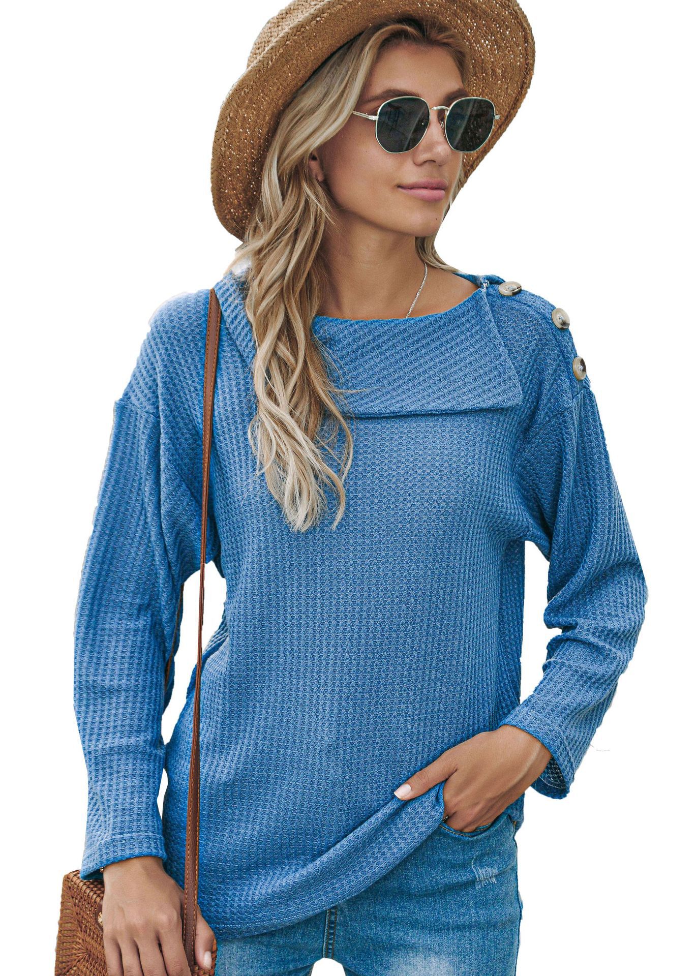 Women's Knitted Button Top Loose Long Sleeve Pullover